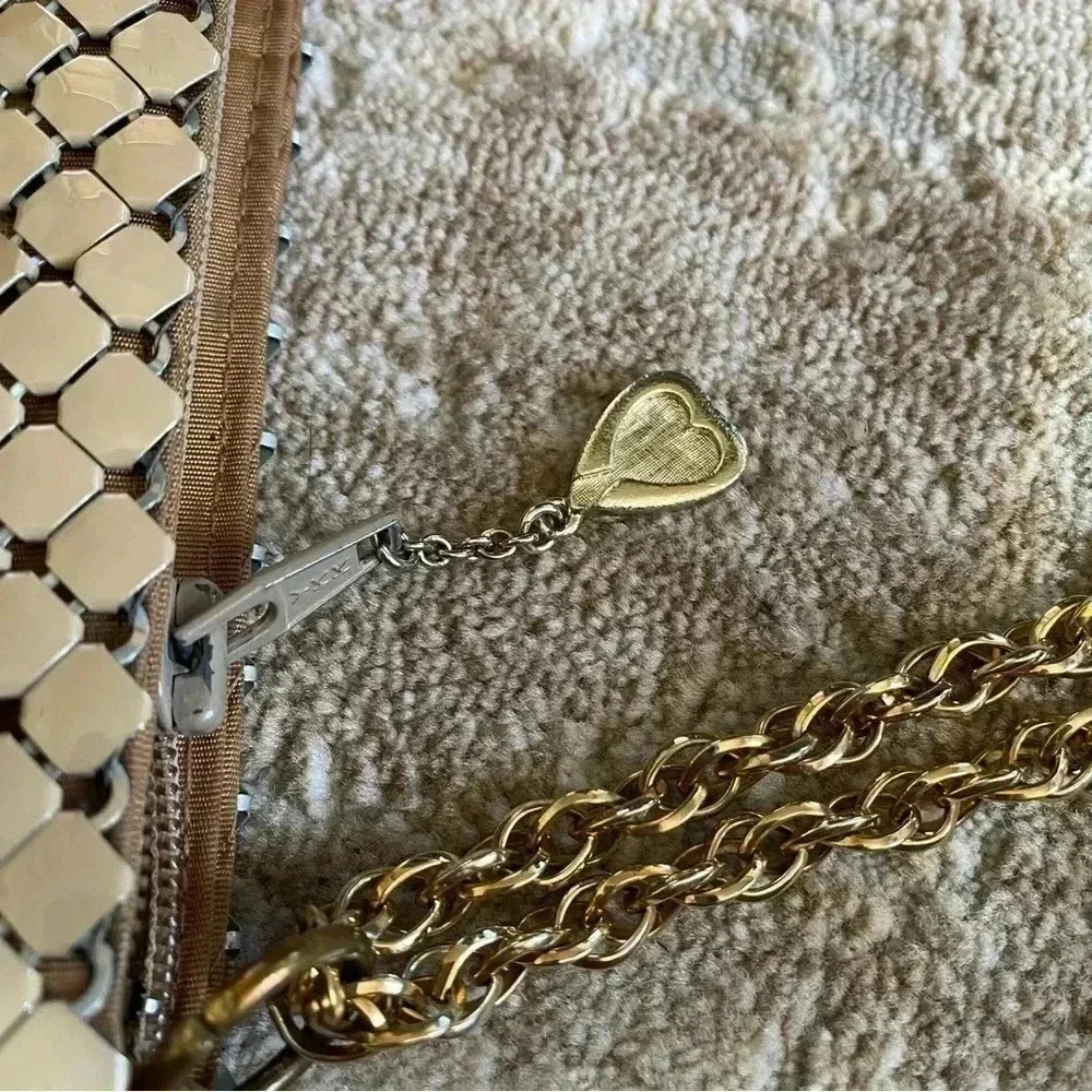 Whiting & Davis Vintage Mesh Metal Purse Shoulder Bag Gold Chain Strap
